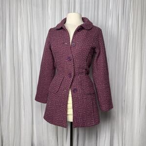 Vintage Preppy Y2K Indie Plaid Pink Button-Up Trench Coat (XS)